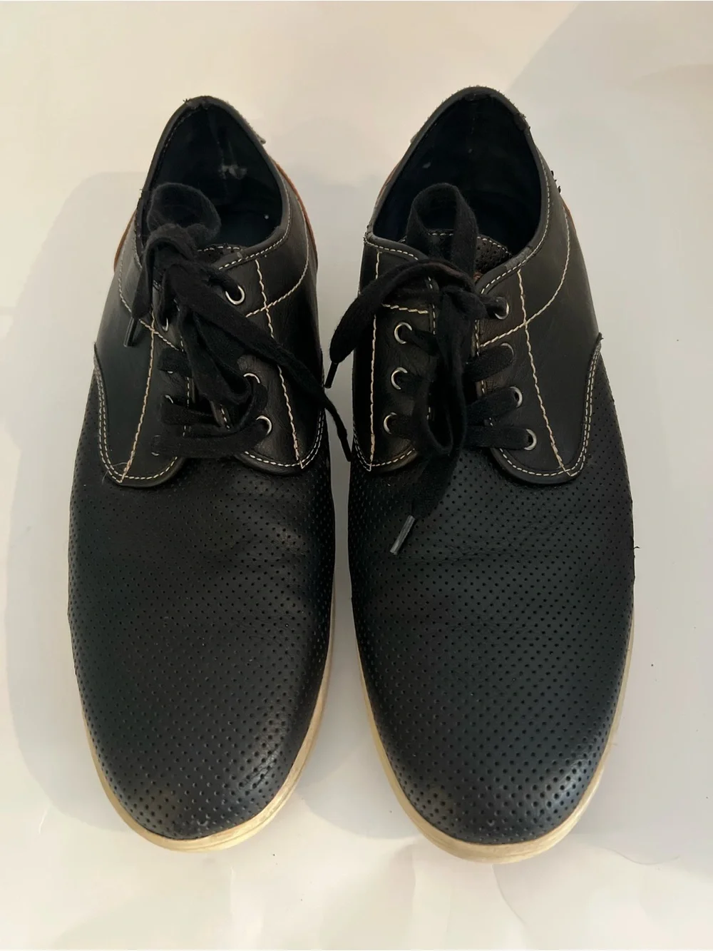 Steve Madden Men's Black Lace-Up Perforated Casual Shoes Memory Foam SZ 13